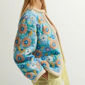 Antik Batik Baltazar Jacket Size M 40 Women Boho Preppy Floral Embroider Cotton